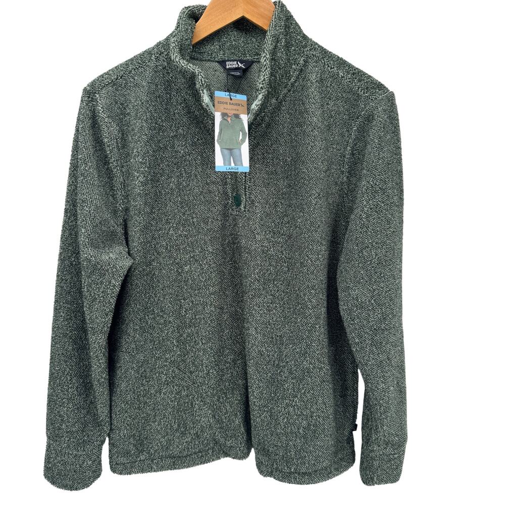 Eddie Bauer Sweatshirt Womens Large Green Fleece Pullover COMFY + Pockets NEW